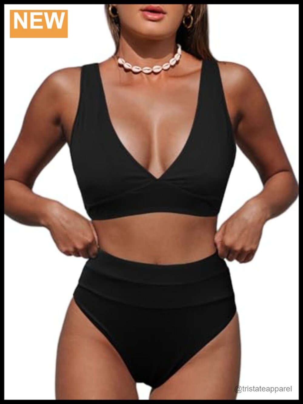 Hilinker Women's Leopard Print V Neck High Waisted 2 Piece Bikini Swimsuit